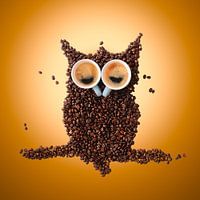 Slaperige uil gemaakt van koffie bonen en kopjes
