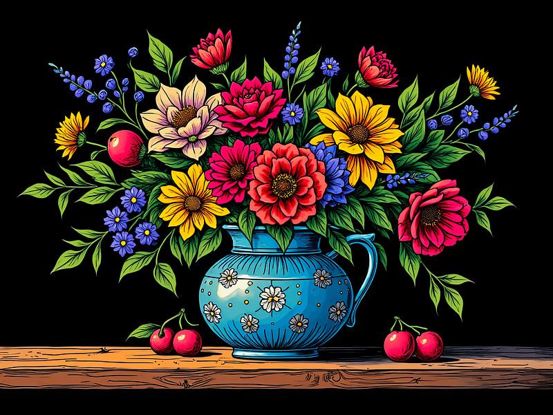 Kleurrijke illustratie van een stilleven met bloemen van The Photo Artist