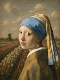 Girl with a pearl earring in a tulip field by Salt Theory