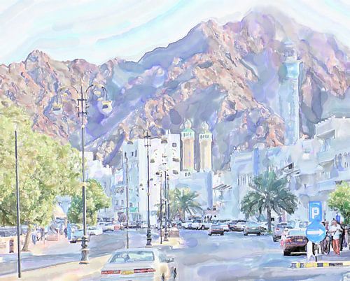 Hoofdweg bij de haven van Muscat, Oman