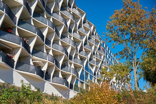 Gevel van een gerenoveerd woongebouw in Maagdenburg