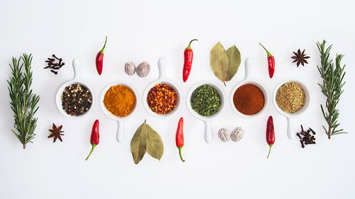 Herbs and spices on a white background