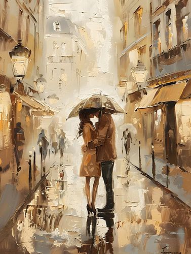 Couple s'embrassant sous la pluie