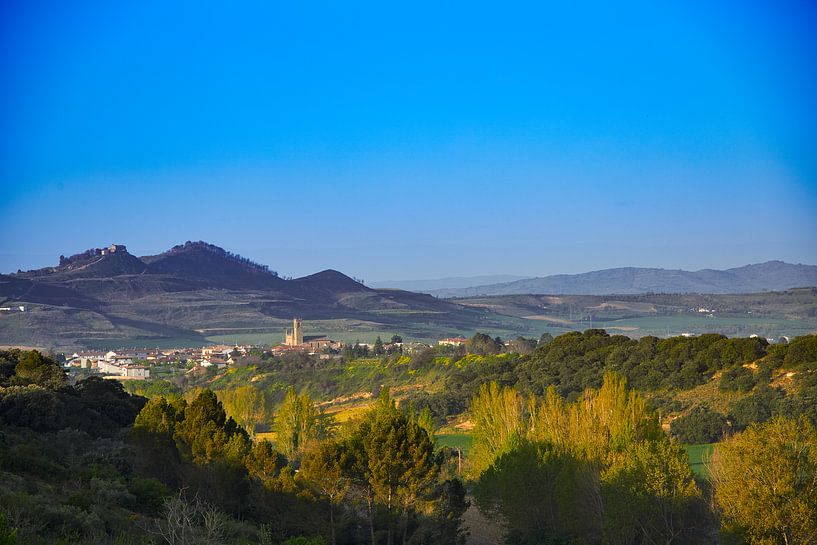 Obanos (Navarra) in der Ferne mit dem Kirchturm von Ton Van Zeijl