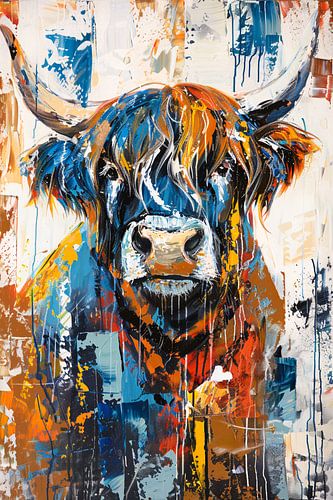 Kleurrijke abstracte schilderij van Schotse hooglander