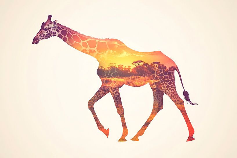 Giraffe in the sunset by Poster Art Shop