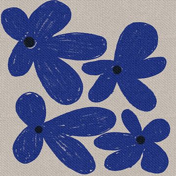 Grote blauwe bloemen op wit. van Dina Dankers