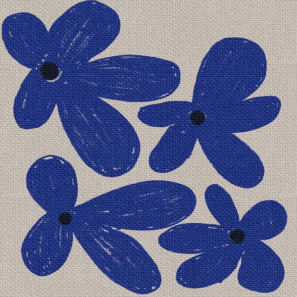 Grandes fleurs bleues sur fond blanc. par Dina Dankers