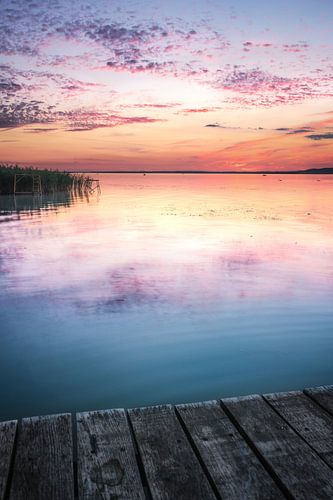 Beautiful sunset sky from the fishing pier at Lake Balaton in Fenyves
