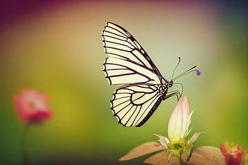 Papillon sur fleur dans le jardin, illustration d'art sur Animaflora PicsStock