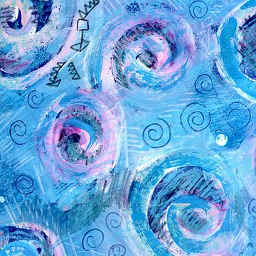 Kreise in Blau 1 mit Spiralen von Claudia Gründler