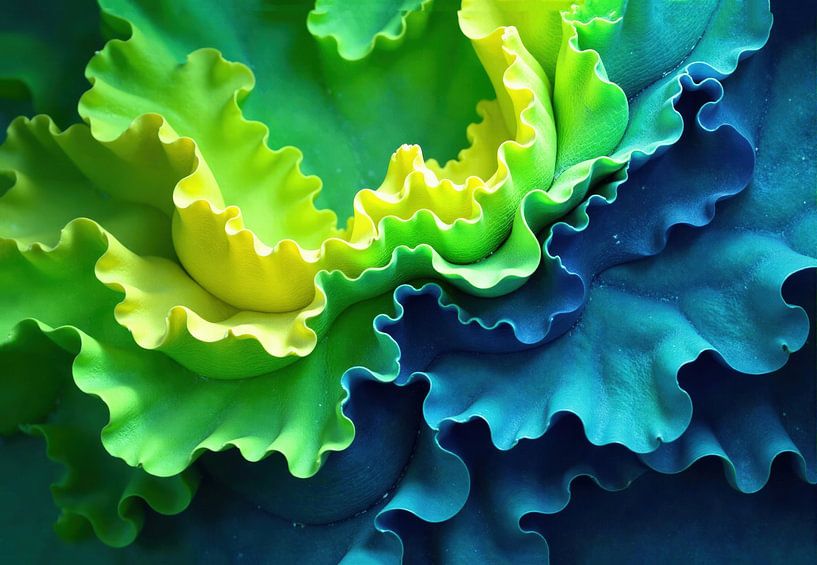Abstract Swirling Ruffled Pattern in Green and Blue by Markus Gann