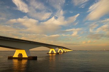 Zeeland bridge with evening light (the golden hour) - 2 by Ingrid Bergmann  Fotografie