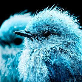 Close-up blauwe vogels met veren van Imperial Art House