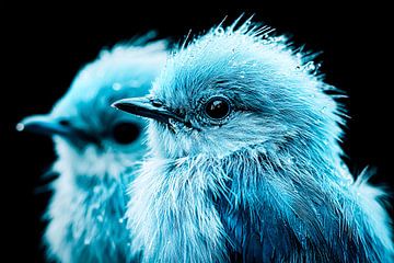 Close-up blauwe vogels met veren van Imperial Art House