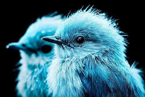 Close-up blauwe vogels met veren