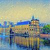 Buitenhof aan Hofvijver Den Haag in stijl van Sterrennacht van Slimme Kunst.nl