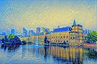 Buitenhof at Hofvijver The Hague in style of Starry Night by Slimme Kunst.nl thumbnail