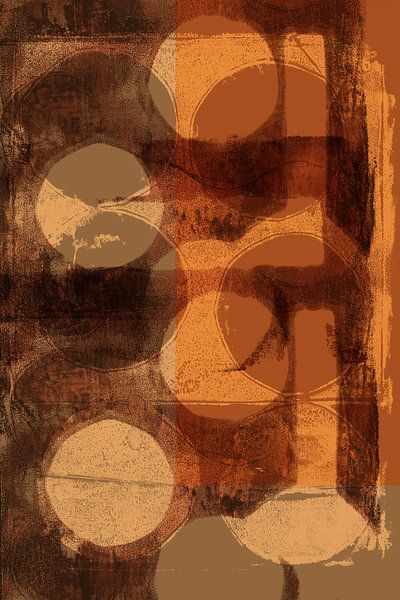 Rustikale abstrakte geometrische Kunst in warmen Tönen. Bewegung. von Dina Dankers