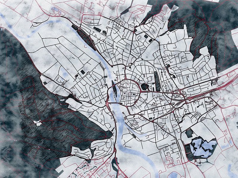 Map of Hameln with the style 'White Winter' by Maporia