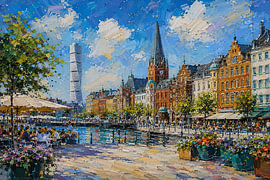 Malmö, Schweden – ein Gemälde, das einen Sommertag in dieser wunderschönen skandinavischen Stadt zeigt. von Galerie Hoppenbrouwers