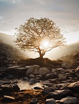 Baum im Sonnenaufgang von fernlichtsicht