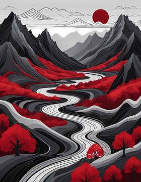 Crimson Valley: Eenvoudig, beschrijvend en benadrukt het rood. van Artistic