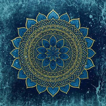Gouden licht in de diepblauwe mandala