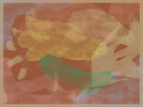 Gele, groene, terracotta en beige organische vormen.