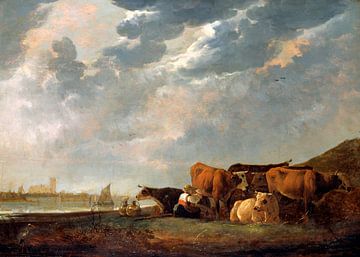 Albert Cuyp. Cattle near the Maas, with Dordrecht in the distance