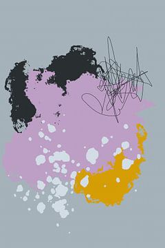 Art abstrait moderne. Couleurs pastel vives. Lilas, jaune, gris, noir. sur Dina Dankers