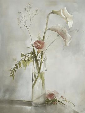 Stilleven met bloemen in pastelkleuren van Japandi Art Studio
