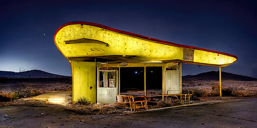 Verlaten restaurant uit de jaren vijftig langs Route 66