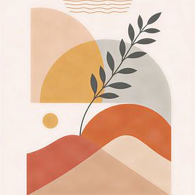 Bohemian Abstract Sun and Leaf Minimalist Wall Art Illustration by VICTOR S
