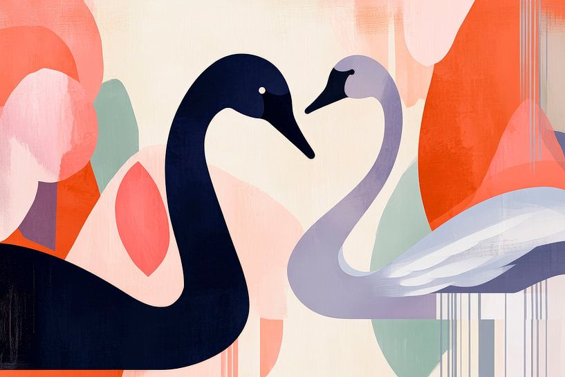 Swan love in soft colours by Poster Art Shop