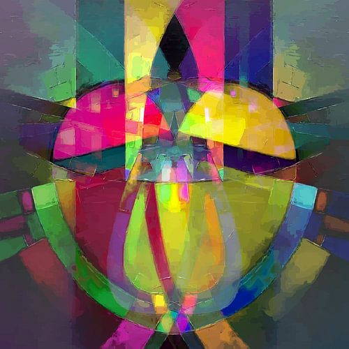 Modern, Abstract Digitaal Kunstwerk Hart in Rood en Geel