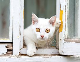 cat looks through window