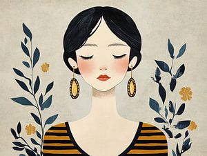 Stille Frau | Stille Frau mit Blättern