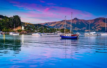 Lever du soleil, phare Akaroa, Nouvelle-Zélande