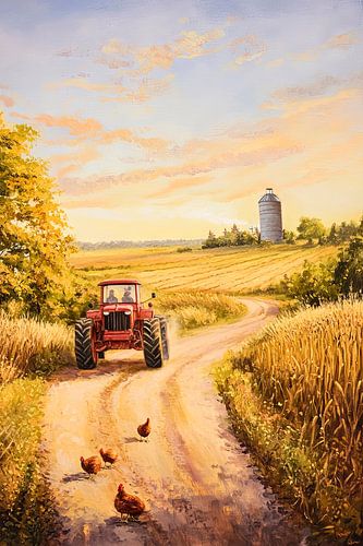 Idyllisch platteland met tractor