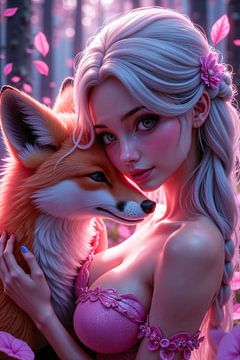 HINOMI - Sexy Anime Girl umarmt einen Fuchs von INFERAURUM