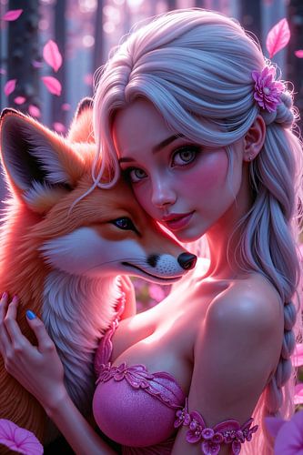 HINOMI - Sexy Anime Girl die een Vos omarmt