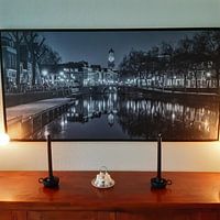 Photo de nos clients: Oudegracht, Zandbrug et tour Dom à Utrecht le soir - noir et blanc par Tux Photography, sur toile