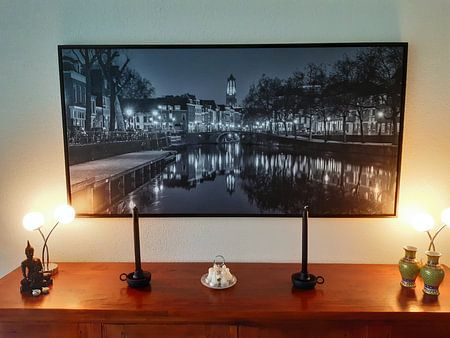 Utrecht by Night - Old Canal, Sand Bridge en Dom Tower (B&W)