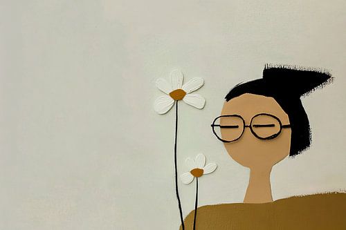 Portret met bril en bloemen