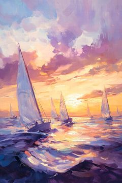 Zeilboten bij zonsondergang van Poster Art Shop
