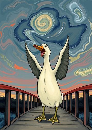 Eend op brug met kolkende lucht