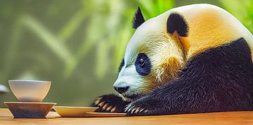 Panda eating bamboo on the table illustration by Animaflora PicsStock