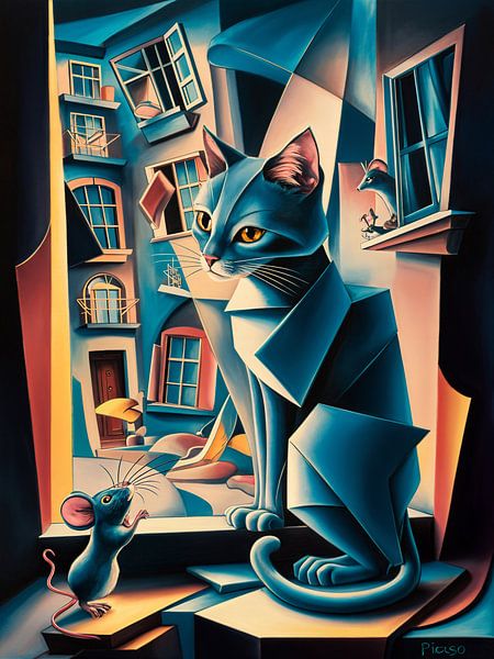 Katze im Dialog mit Maus von Petra Dreiling-Schewe