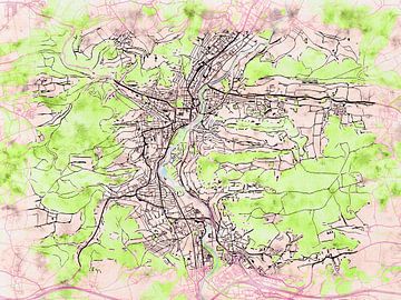 Karte von Jena im stil 'Soothing Spring' von Maporia